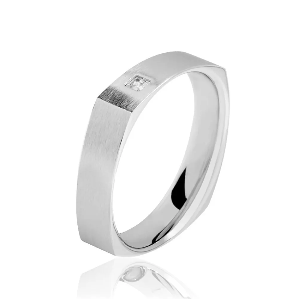 Marc Orian Alliances|Bijoux Personnalisés > Alliance Carree Brossee Or Blanc Diamant