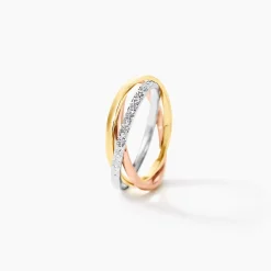 Marc Orian Bagues|Alliances > Alliance Entrelacee Diamantee Ruban Plat Or Tricolore