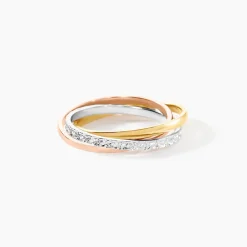 Marc Orian Bagues|Alliances > Alliance Entrelacee Diamantee Ruban Plat Or Tricolore