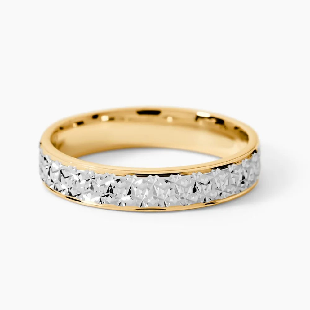 Marc Orian Bagues|Alliances > Alliance Grain De Folie Diamantee Ruban Plat Or Bicolore