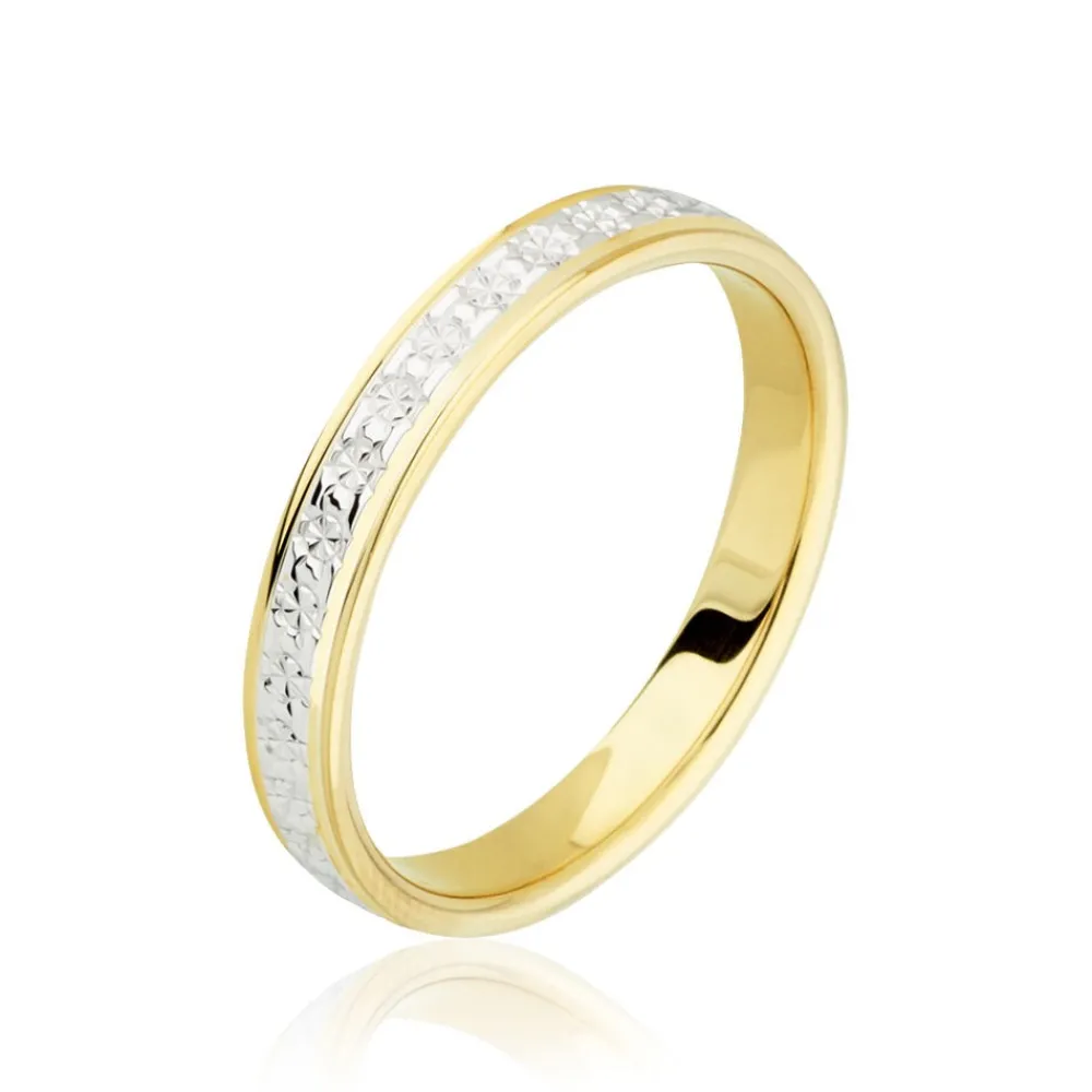 Marc Orian Bagues|Alliances > Alliance Grain De Folie Diamantee Ruban Plat Or Bicolore