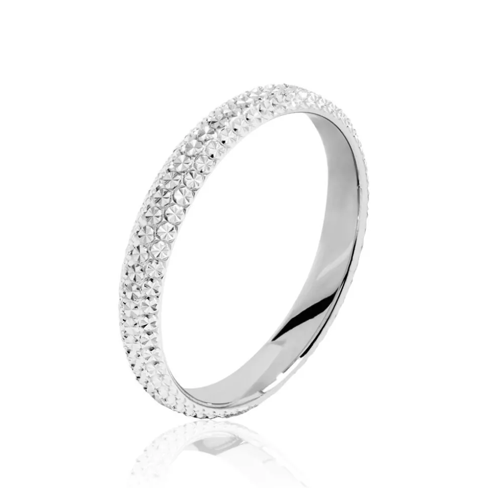 Alliance Multi Facettes Diamantee Ruban Plat Or Blanc