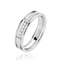 Alliance Serti Grains Ajoures Or Blanc Diamant