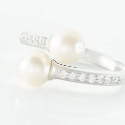 Bague Ajustable Argent Blanc Jeronimo Perle Oxydes De Zirconium