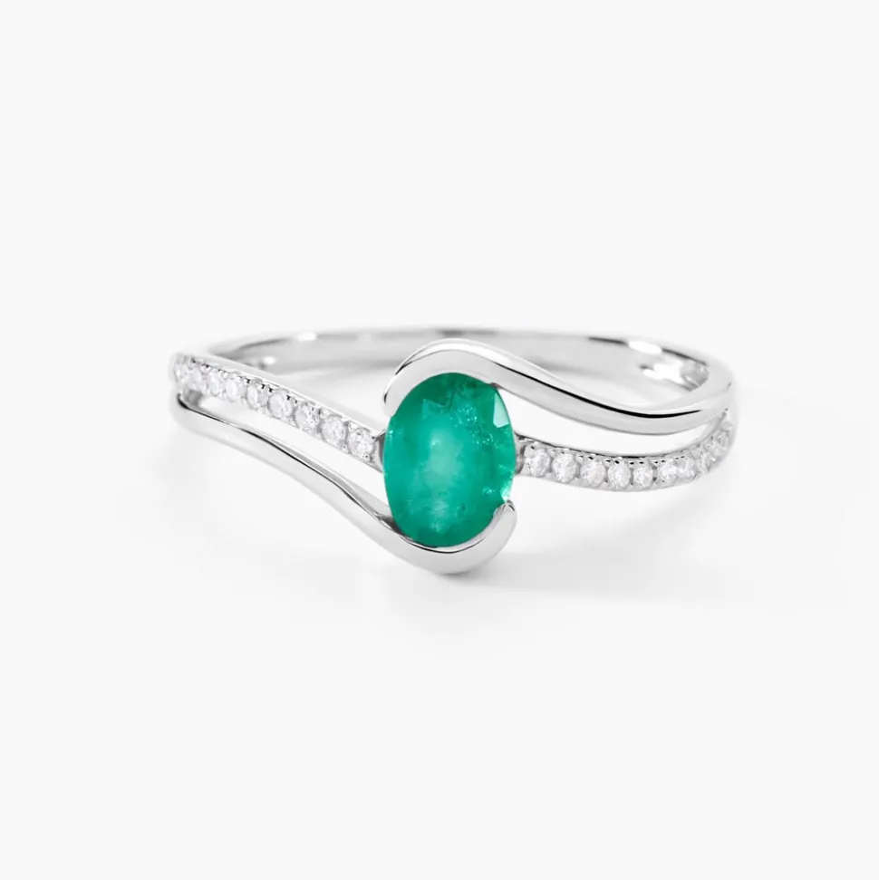 Bague Anja Or Blanc Emeraude Et Diamant