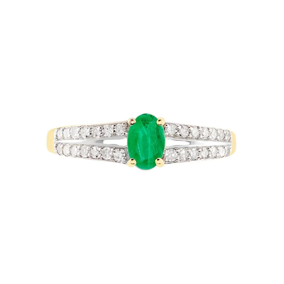 Bague Carlton Or Jaune Emeraude Diamant