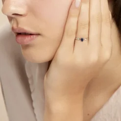 Bague Charmante Or Blanc Saphir Et Diamant