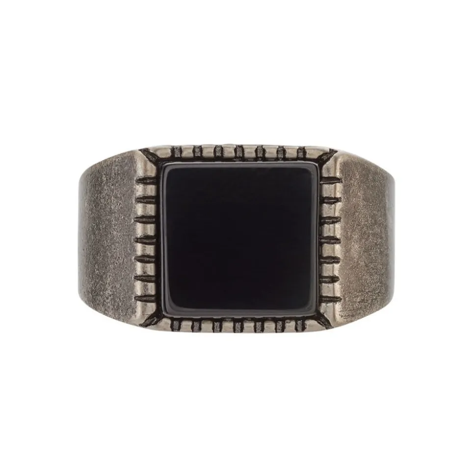 Bague Chevalière Acier Vieillit Haris Agate