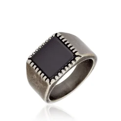 Bague Chevalière Acier Vieillit Haris Agate