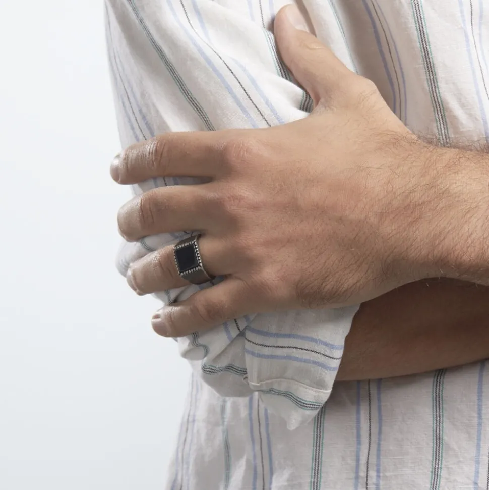 Bague Chevalière Acier Vieillit Haris Agate