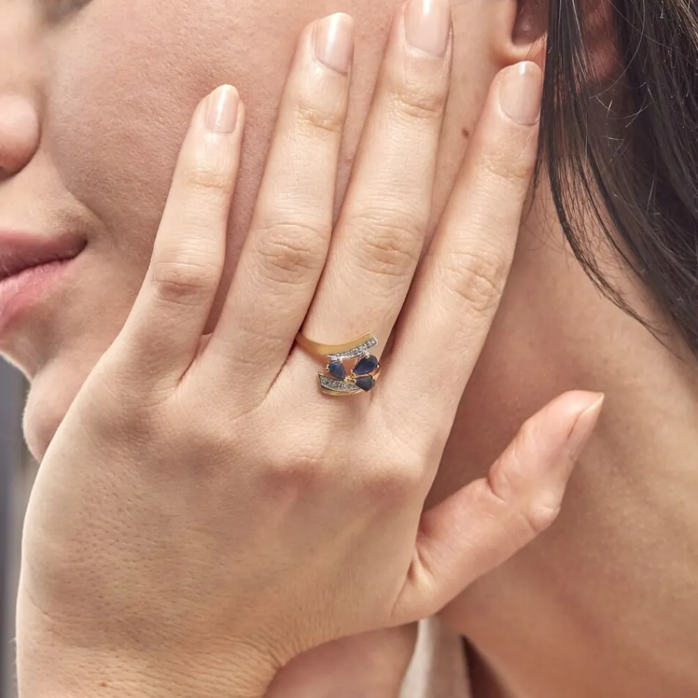 Marc Orian Anniversaire De Mariage|Bagues Saphir > Bague Dahlia Or Jaune Saphir Diamant