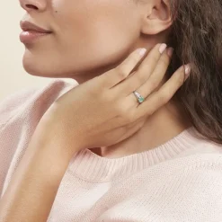Bague Denise Or Blanc Emeraude Et Diamant