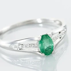 Bague Denise Or Blanc Emeraude Et Diamant