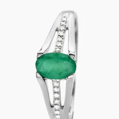 Bague Denise Or Blanc Emeraude Et Diamant