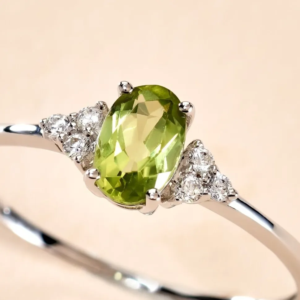 Bague Diapre Or Blanc Péridot Oxyde De Zirconium