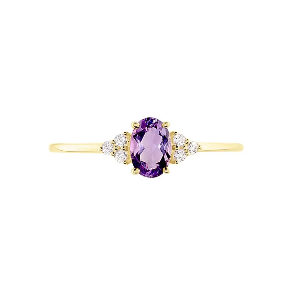 Bague Diapre Or Jaune Améthyste Oxyde De Zirconium