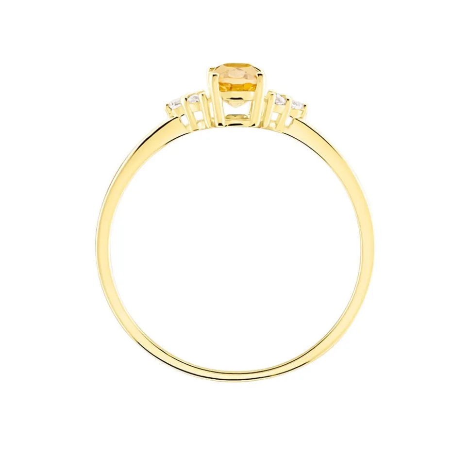 Bague Diapre Or Jaune Citrine Oxyde De Zirconium