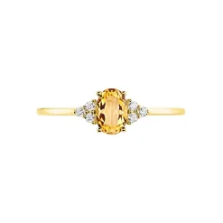 Bague Diapre Or Jaune Citrine Oxyde De Zirconium