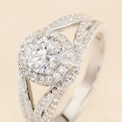 Bague Ferne Argent Blanc Oxyde De Zirconium