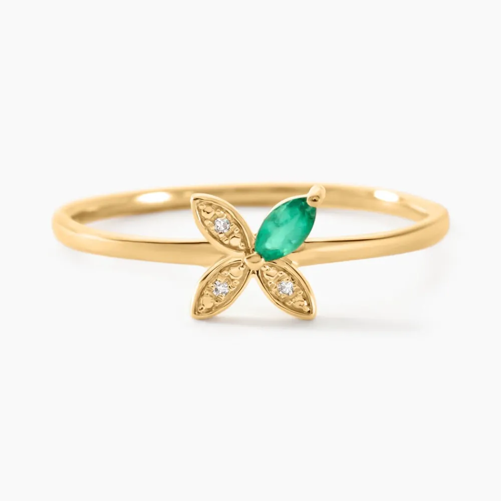 Marc Orian Anniversaire De Mariage|Bijoux Émeraude > Bague Flower Power Or Jaune Emeraude Diamant