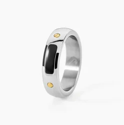 JOURDAN Bagues De Promesse|Idées Cadeaux Homme > Bague Louka Acier Argenté Onyx