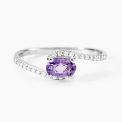 Bague Loriane Or Blanc Amethyste Et Oxyde De Zirconium