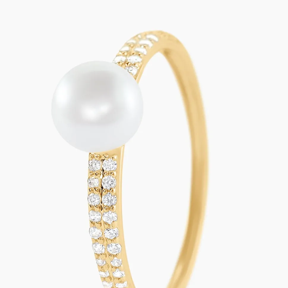 Bague Maria-francoise Or Jaune Perle De Culture Et Oxyde De Zirconium