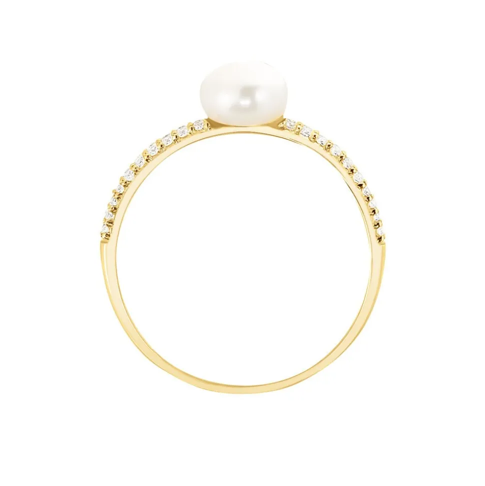 Bague Maria-francoise Or Jaune Perle De Culture Et Oxyde De Zirconium