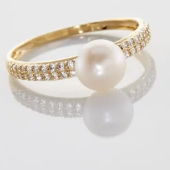 Bague Maria-francoise Or Jaune Perle De Culture Et Oxyde De Zirconium