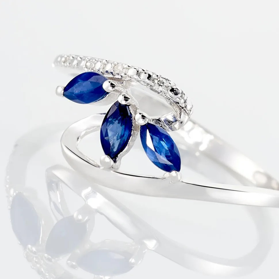 Bague Petale Or Blanc Saphir Et Diamant