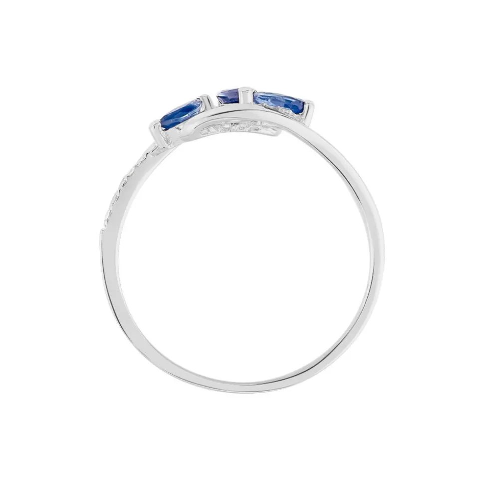 Bague Petale Or Blanc Saphir Et Diamant