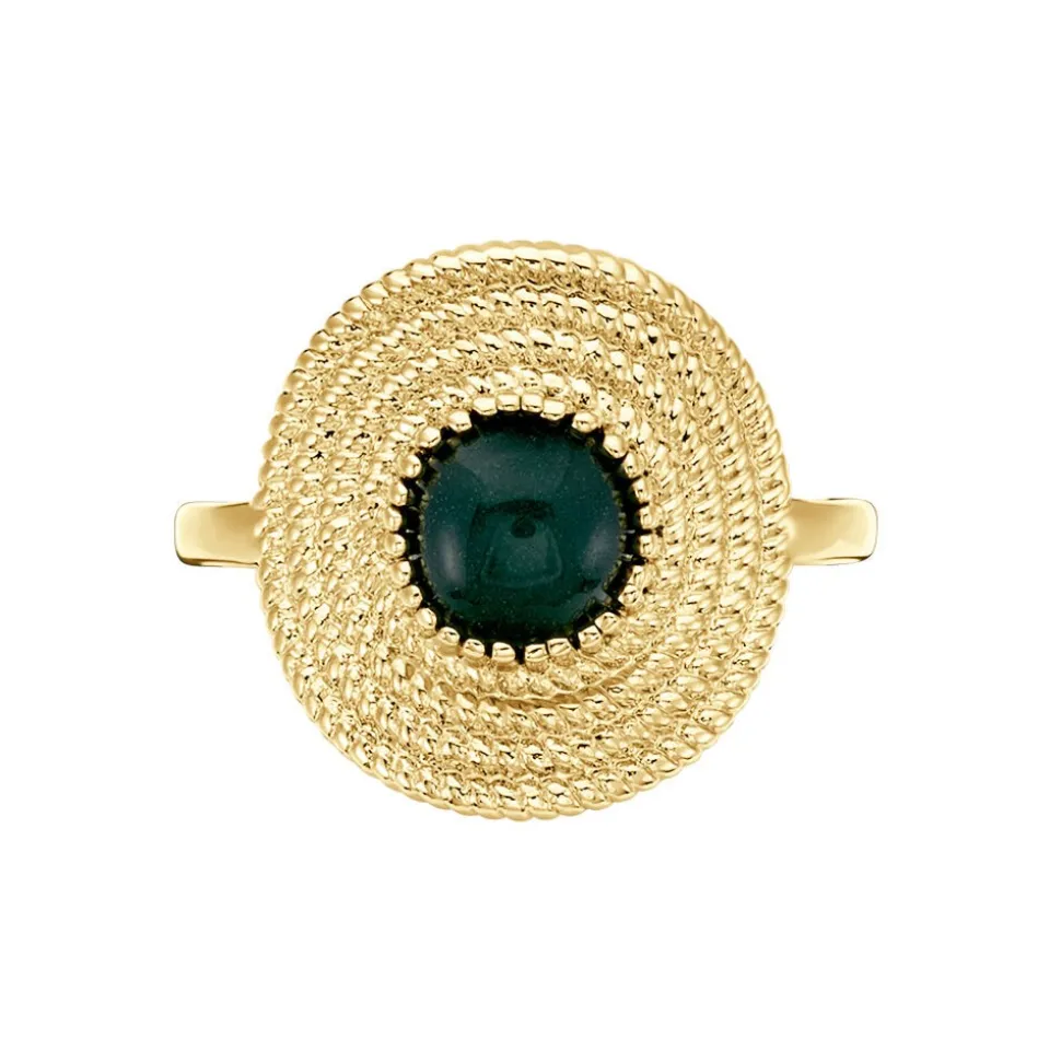 Bague Plaqué Or Ilia Ronde Perle Pierre Verte