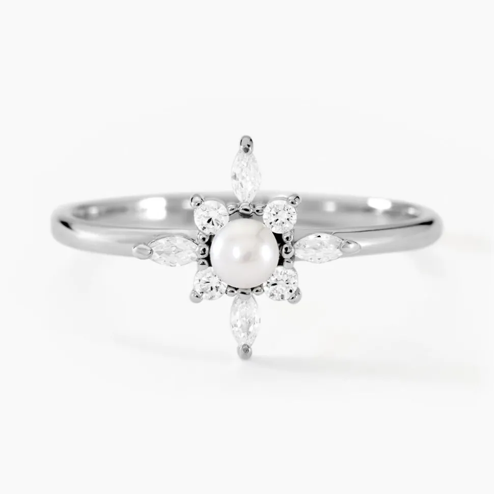Bague Rhoda Argent Blanc Perle De Culture Oxyde De Zirconium