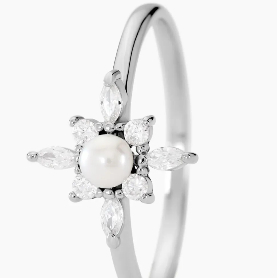 Bague Rhoda Argent Blanc Perle De Culture Oxyde De Zirconium