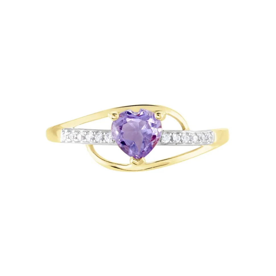 Bague Silucia Or Jaune Amethyste Et Oxyde De Zirconium