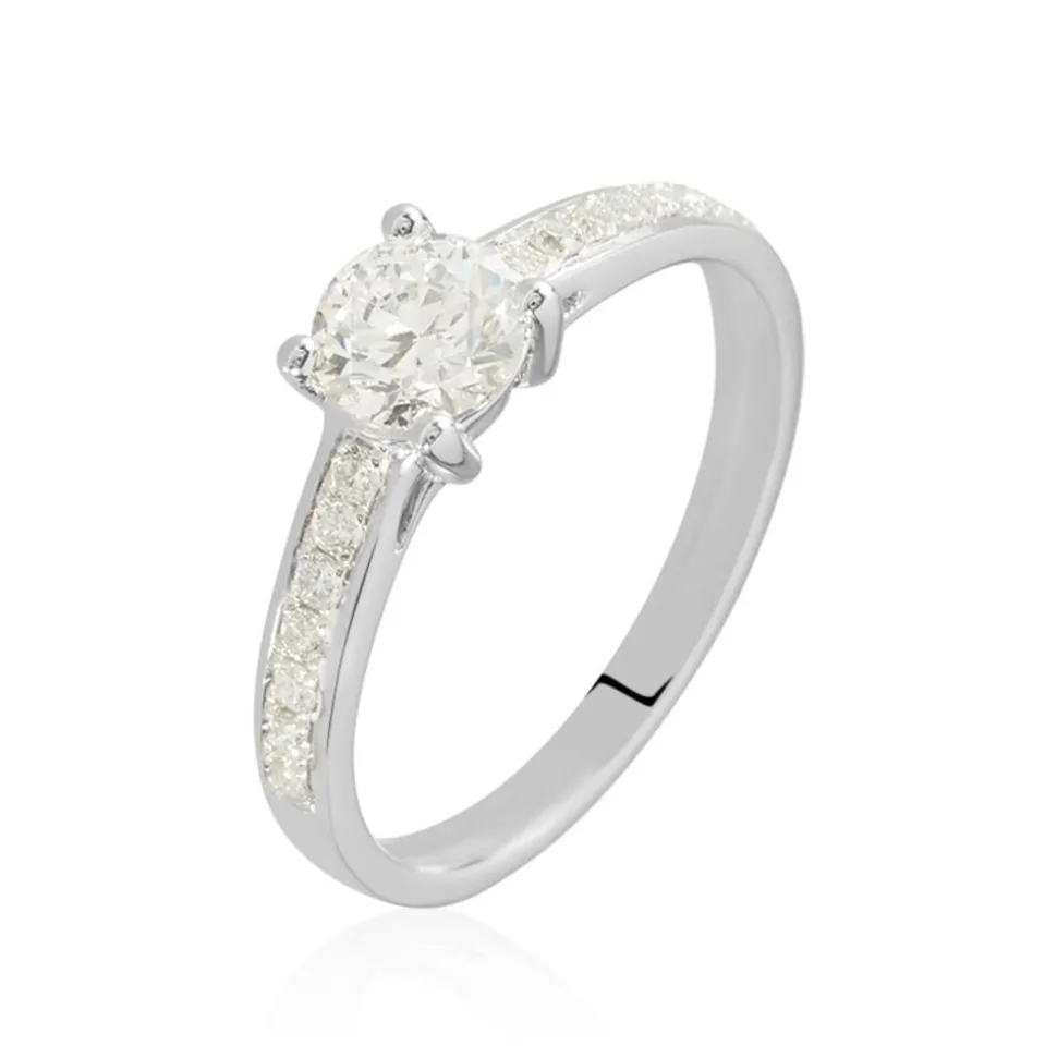 Bague Solitaire Accompagné Aramis Or Blanc Diamant Synthétique