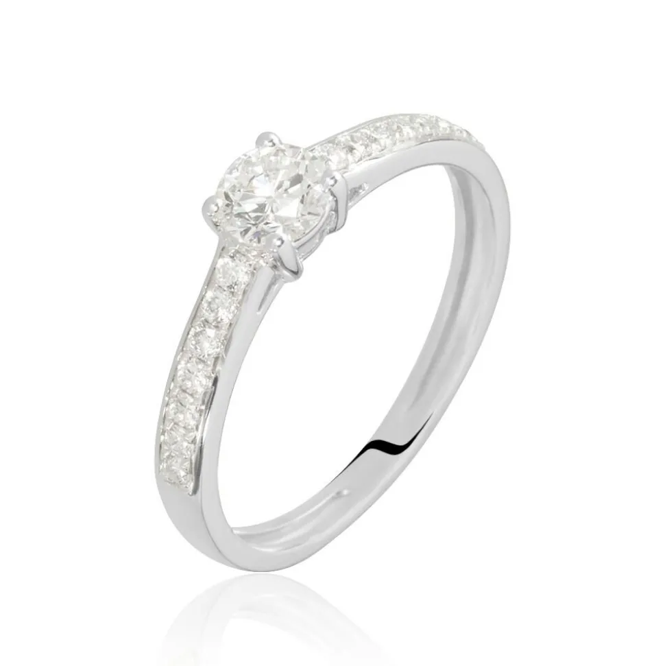 Bague Solitaire Accompagné Aramis Or Blanc Diamant Synthétique