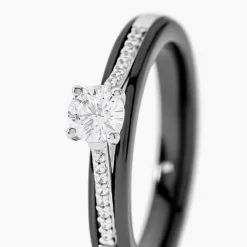 Bague Solitaire Ceramique Argent Blanc Céramique Et Oxyde De Zirconium