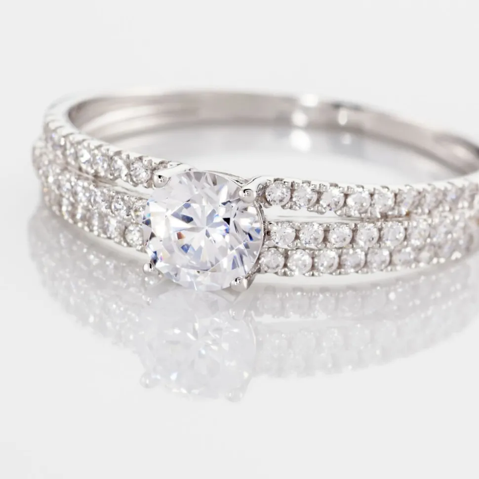 Bague Solitaire Ceridwen 3 Rangs Or Blanc Oxyde De Zirconium