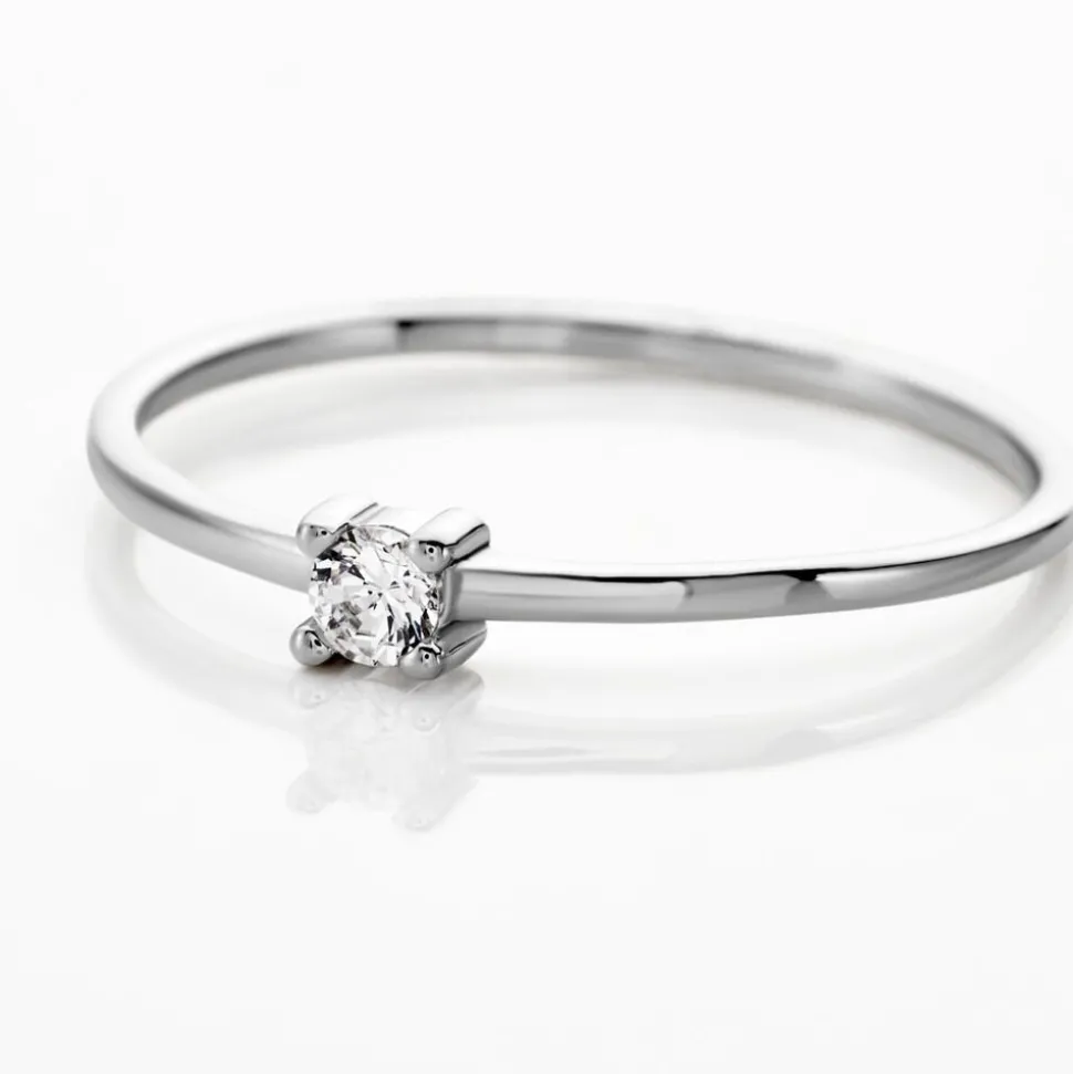 Bague Solitaire 1er Solitaire Argent Blanc Oxyde De Zirconium