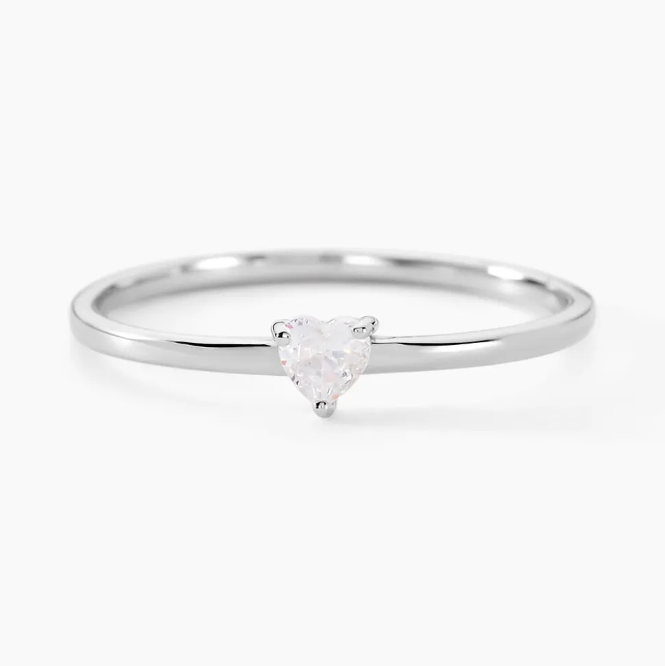 Bague Solitaire 1er Solitaire Argent Blanc Oxyde De Zirconium