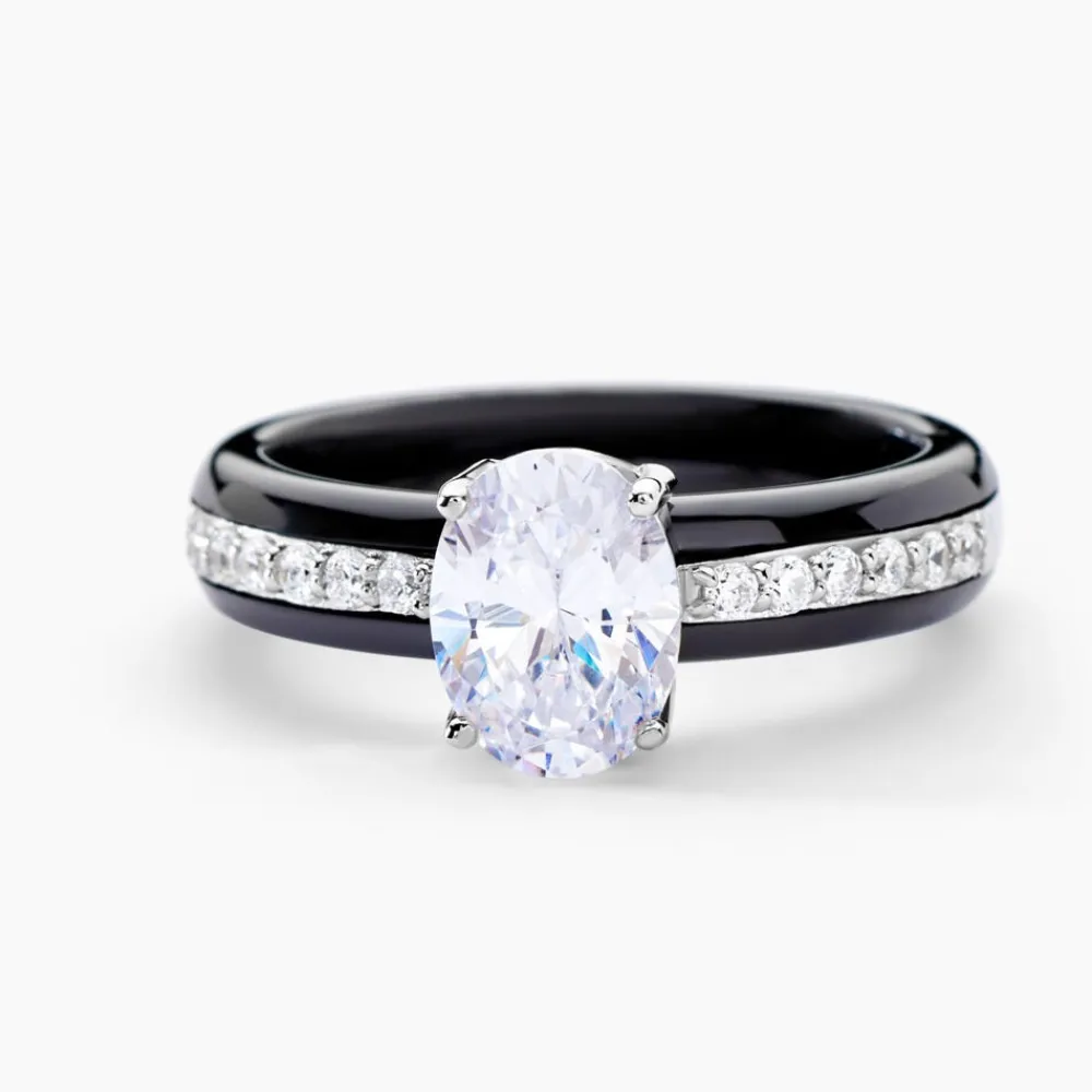 Marc Orian Bagues De Promesse|Bagues > Bague Solitaire Neville Argent Blanc Céramique Et Oxyde De Zirconium