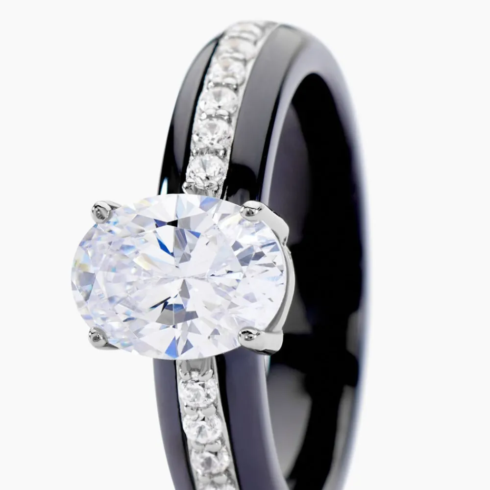 Marc Orian Bagues De Promesse|Bagues > Bague Solitaire Neville Argent Blanc Céramique Et Oxyde De Zirconium