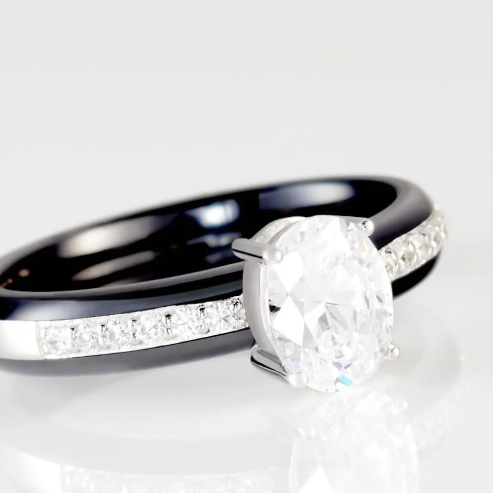 Marc Orian Bagues De Promesse|Bagues > Bague Solitaire Neville Argent Blanc Céramique Et Oxyde De Zirconium