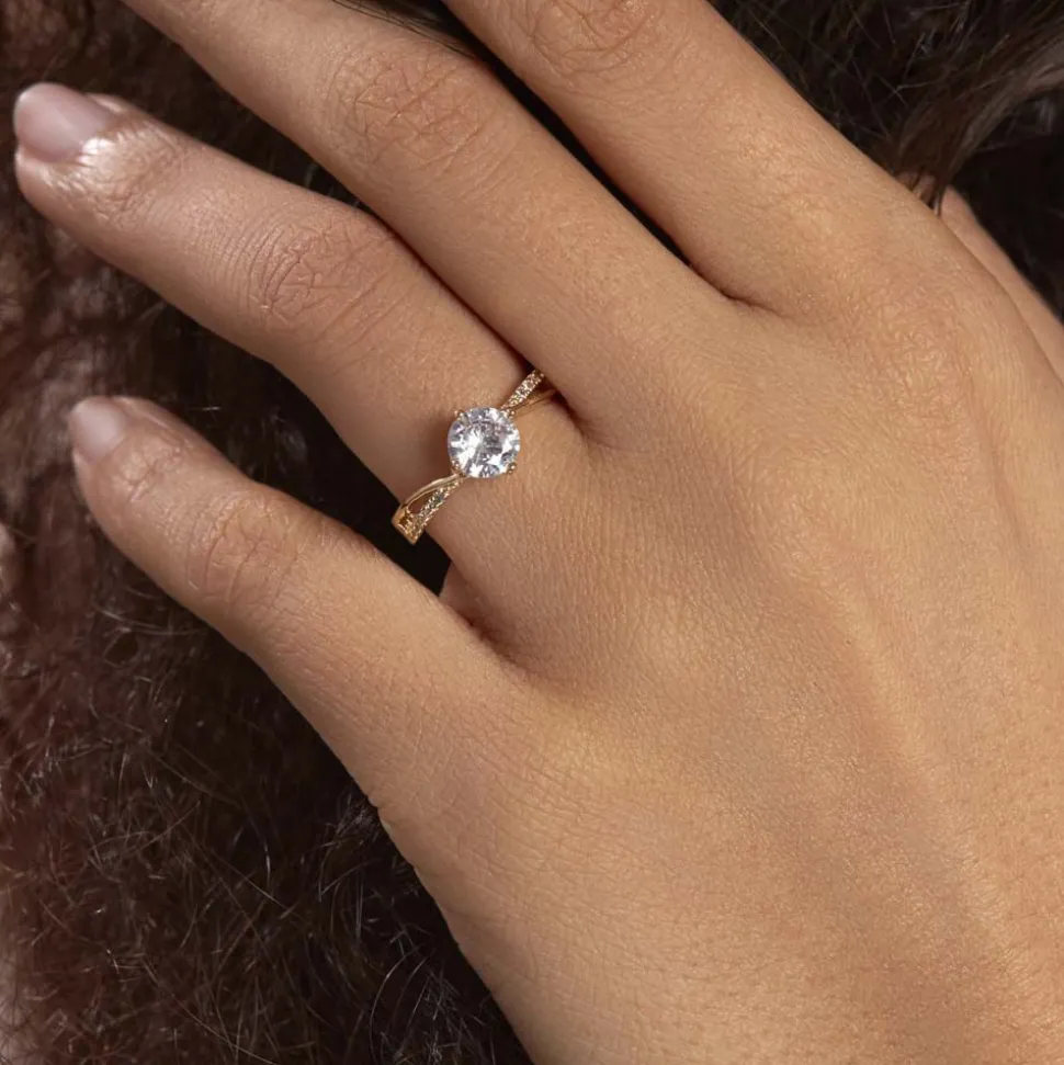 Bague Solitaire Sarah-lee Plaqué Or Jaune Oxyde De Zirconium