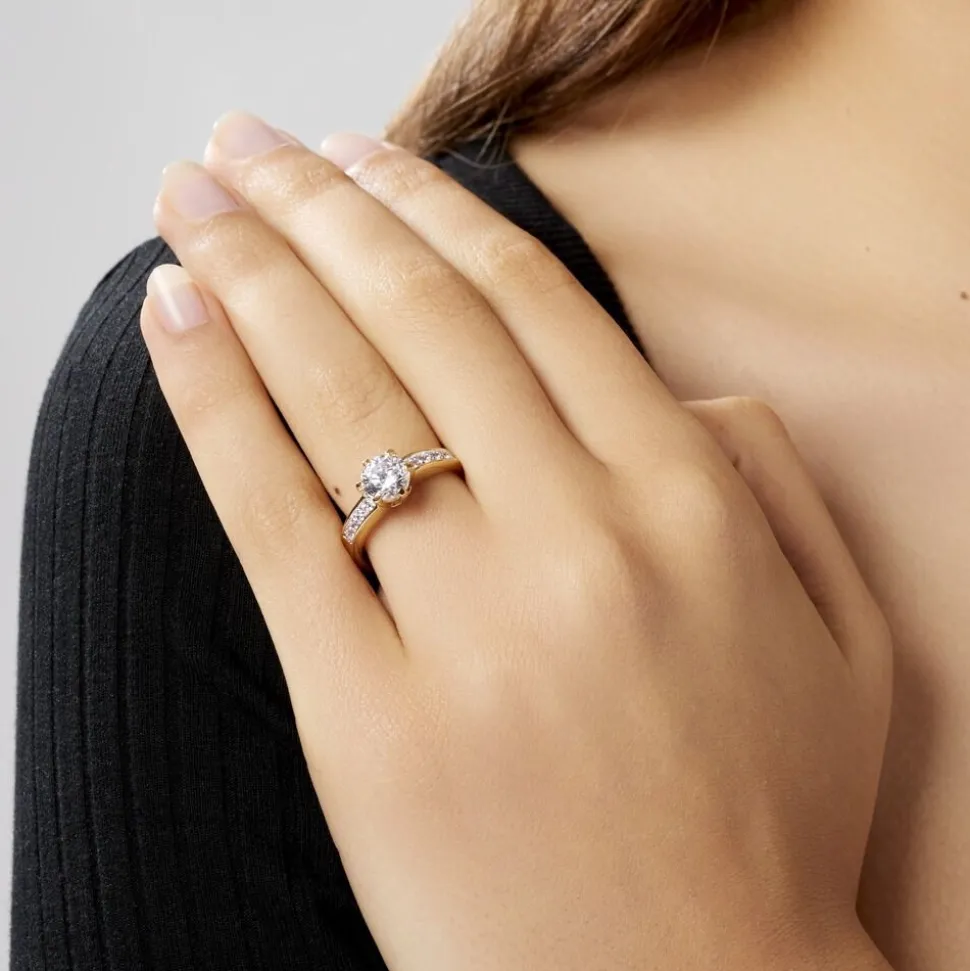 Bague Solitaire Stevie Plaqué Or Jaune Oxyde De Zirconium