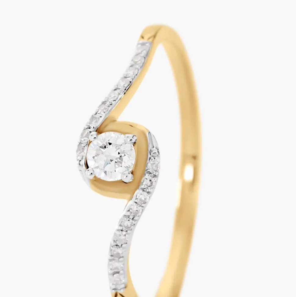 Bague Vrille Accompagnee Or Jaune Diamant