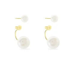 Bijoux D'oreilles Metisse Or Jaune Perle De Culture