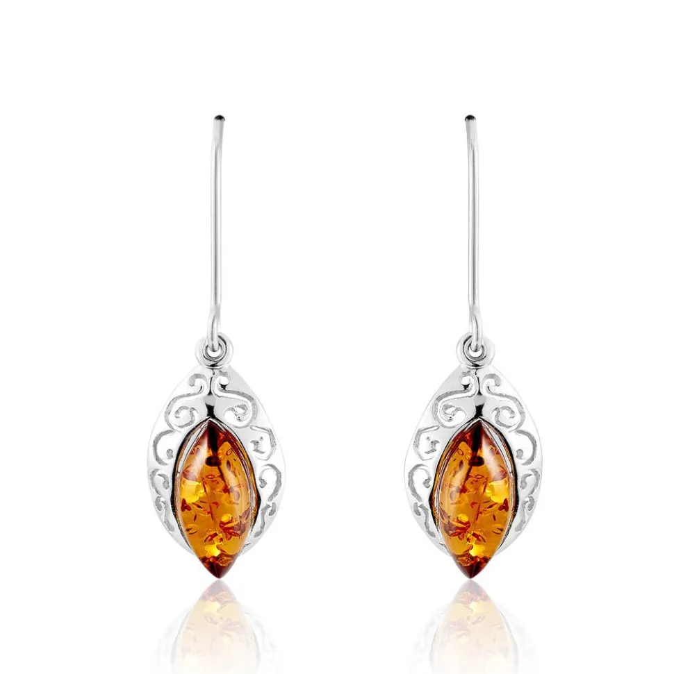 Boucles D'oreilles Argent Blanc Enya Ambre