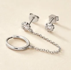 Boucles D'oreilles Dépareillées Macha Argent Blanc Oxyde De Zirconium